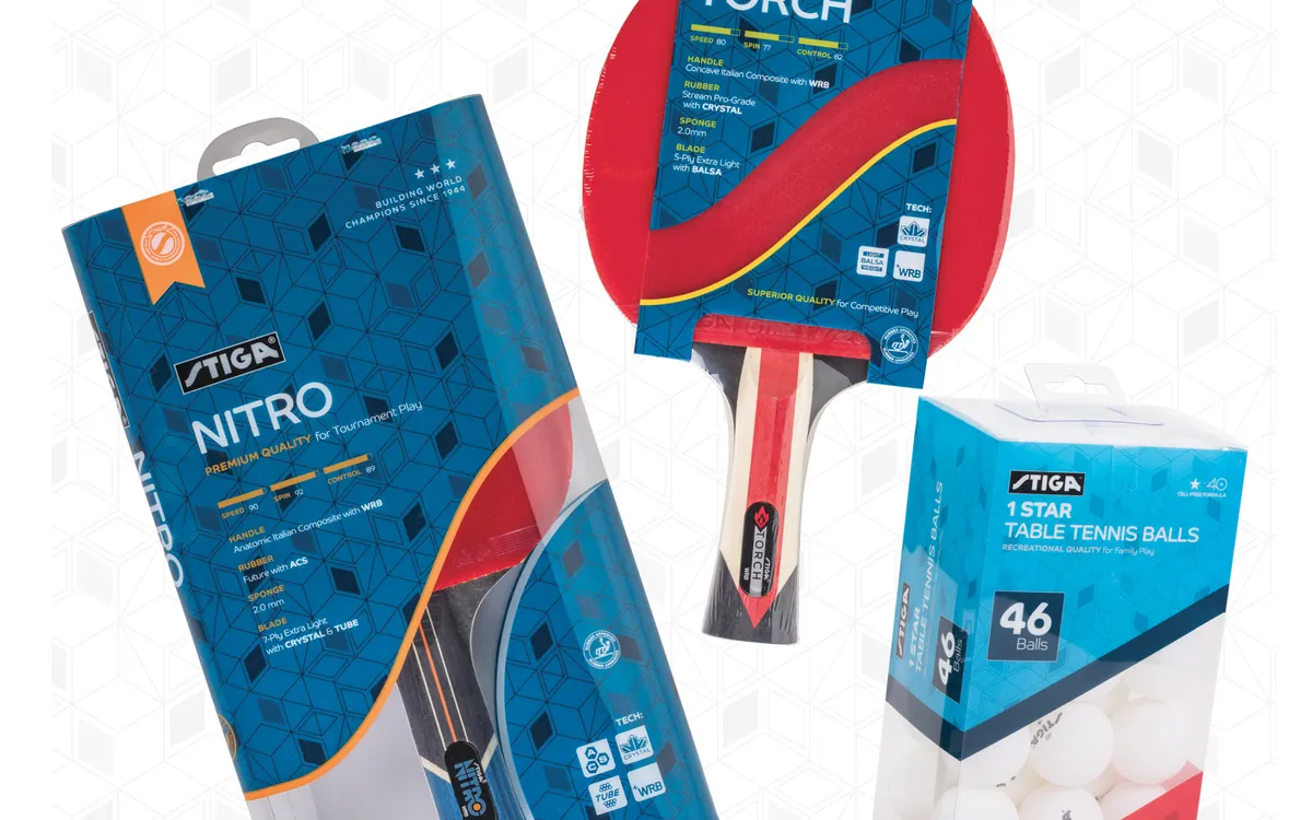 STIGA table tennis paddle and ball packaging